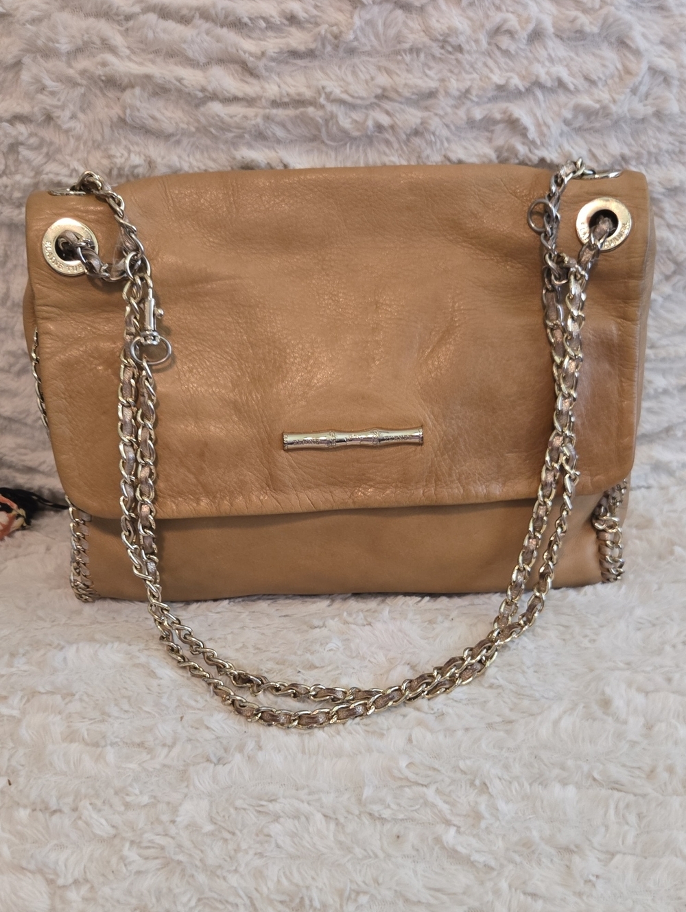 Elaine Turner Tan Leather Chain Shoulder Bag with Silver Hardware